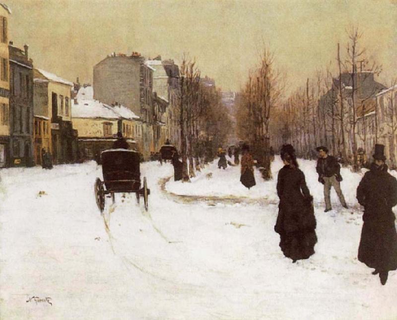 Norbert Goeneutte The Boulevard de Clichy Under Snow oil painting picture
